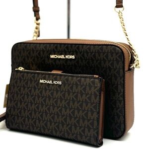 Michael Kors Large EW Crossbody Bag & Large Double Zip Wallet Brown